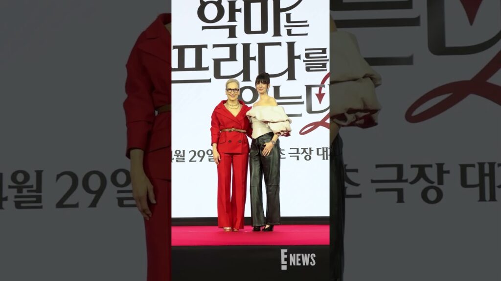 Meryl Streep and Anne Hathaway attend the press conference for 'The Devil Wears Prada 2' in Seoul.