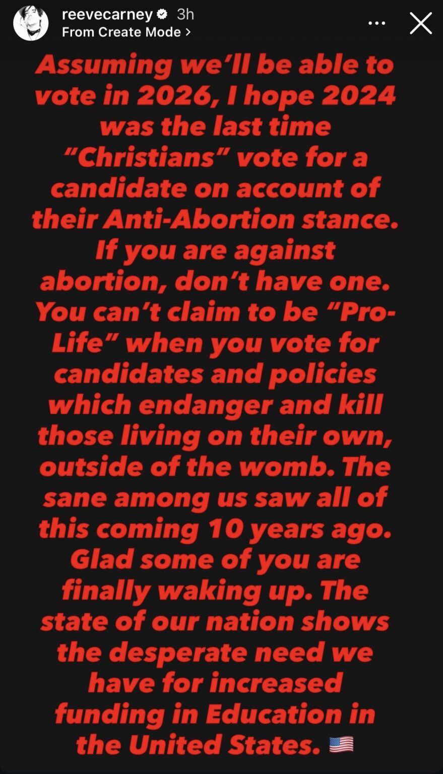 Actor Reeve Carney calls out “Christians” who vote for candidates based solely on their anti-abortion stance
