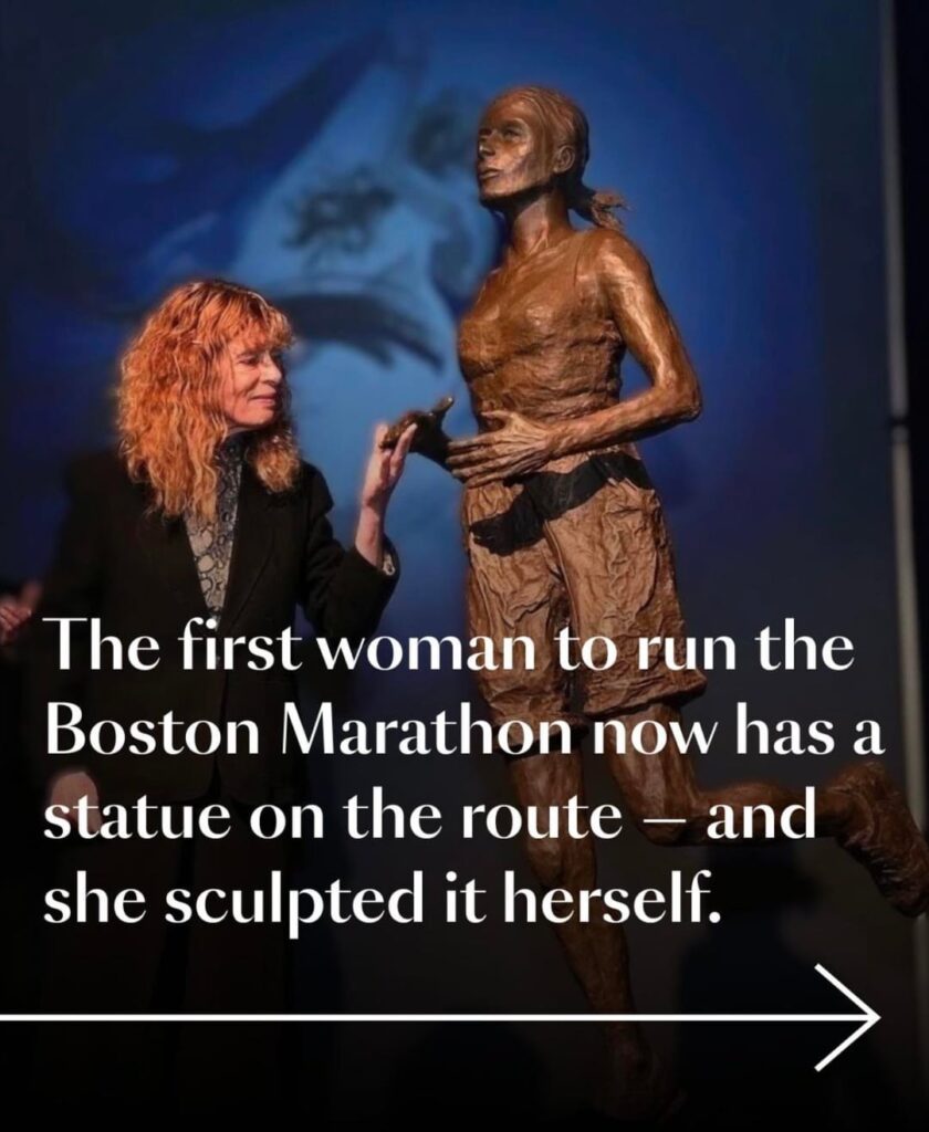 The first woman to run the Boston Marathon, Bobbi Gibb, now has a statue on the route - and she sculpted it herself.