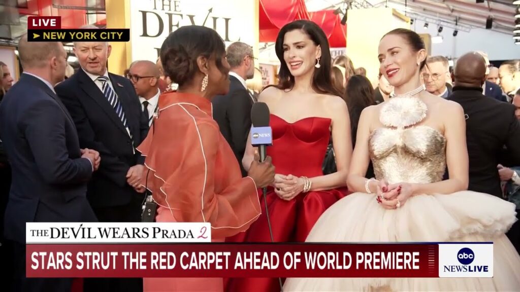Anne Hathaway and Emily Blunt talk "The Devil Wears Prada 2" at the red carpet premiere