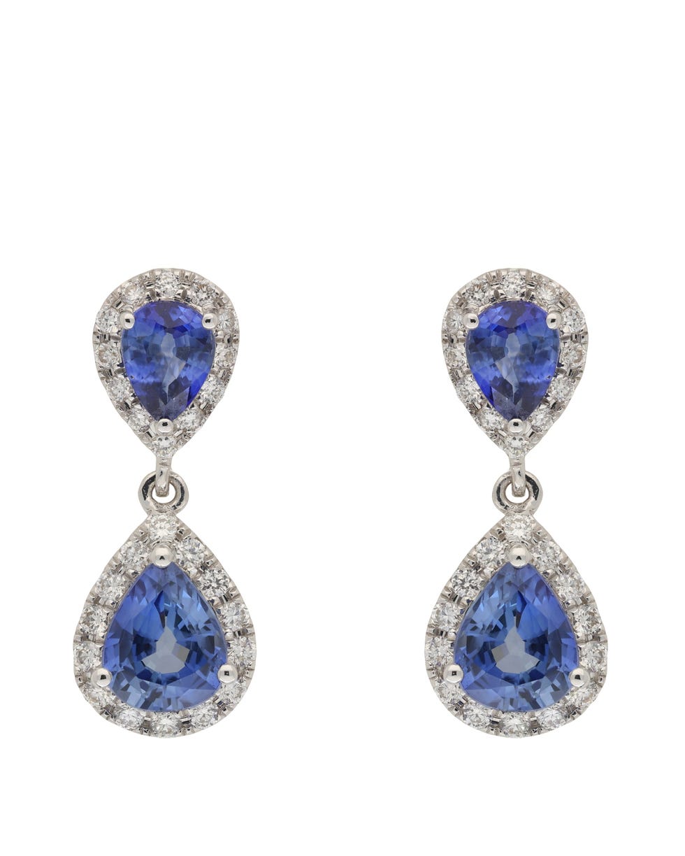 Sapphire And Diamond Cluster Drop Earrings