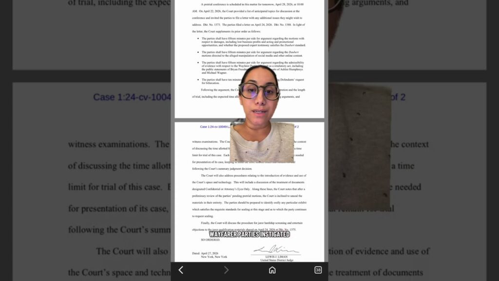 4/27/26 Lively v. Wayfarer - Final Pre-Trial Hearing Eve