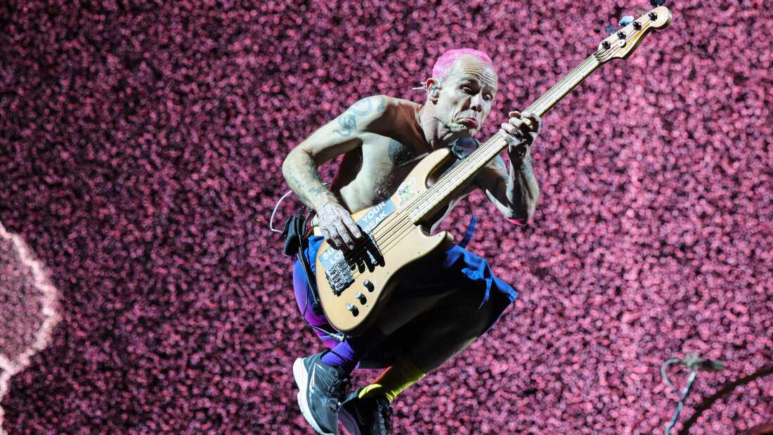 Flea performs with the Red Hot Chili Peppers in Las Vegas on April 1, 2023.