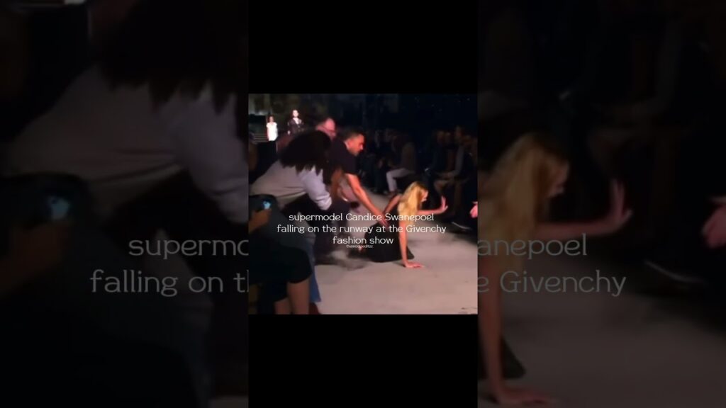 supermodel Candice Swanepoel falling on the runway at the Givenchy fashion show