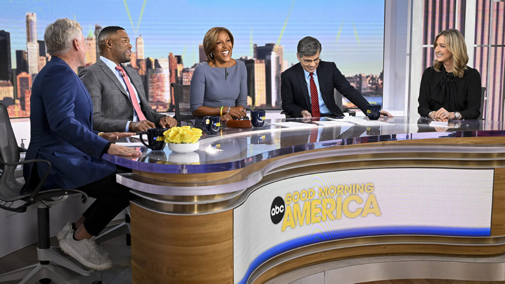 Sam Champion, Michael Strahan, Robin Roberts, George Stephanopoulos, Lara Spencer on Good Morning America on 3/19/26 on ABC.