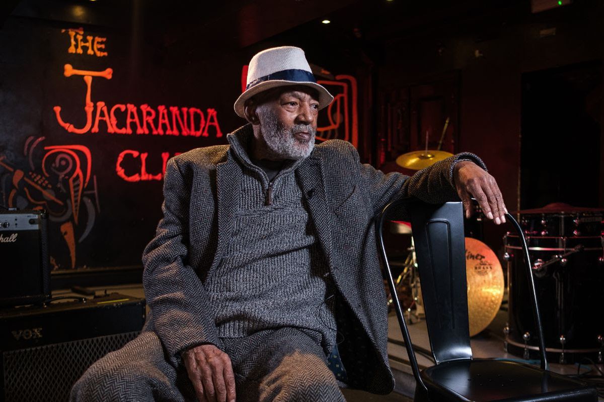 Joe Ankrah at The Jacaranda. Founding member of The Chants for whom the Beatles acted as backing band, and mentor to many L8 musicians. 