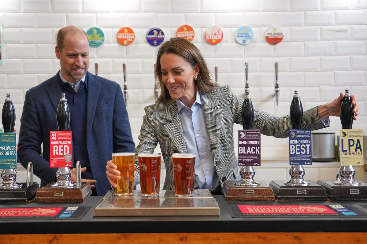 The Prince and Princess of Wales draw beers during a visit to the Southwark Brewing Company at the Bermondsey Beer Mile in London. Picture date: Thursday March 12, 2026.