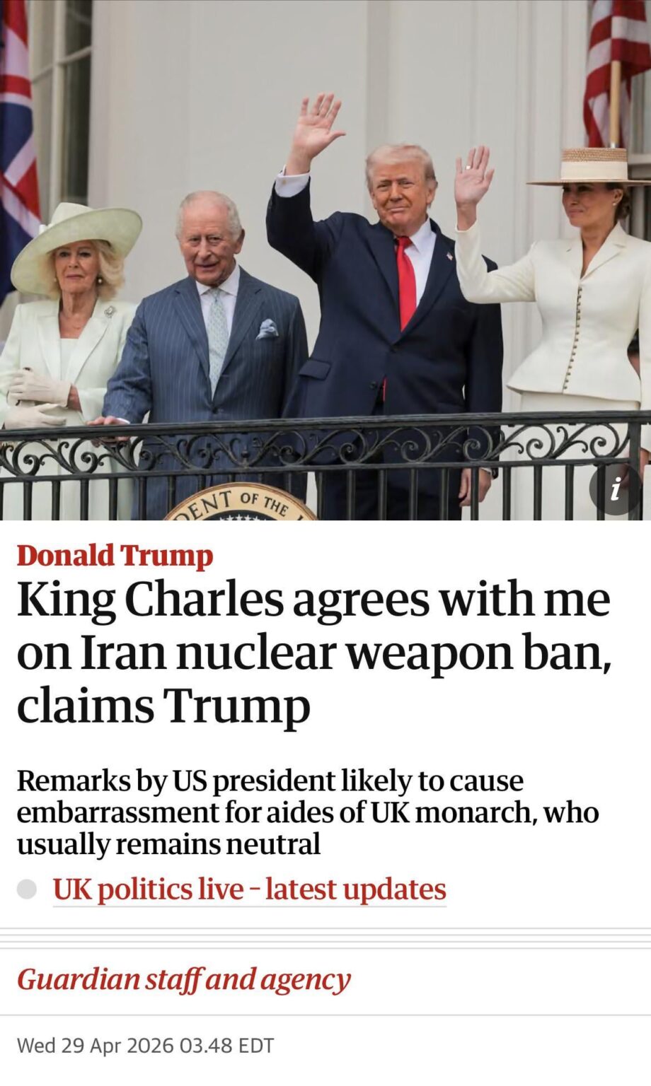 Trump claims the King agrees with him on Iran nuclear ban