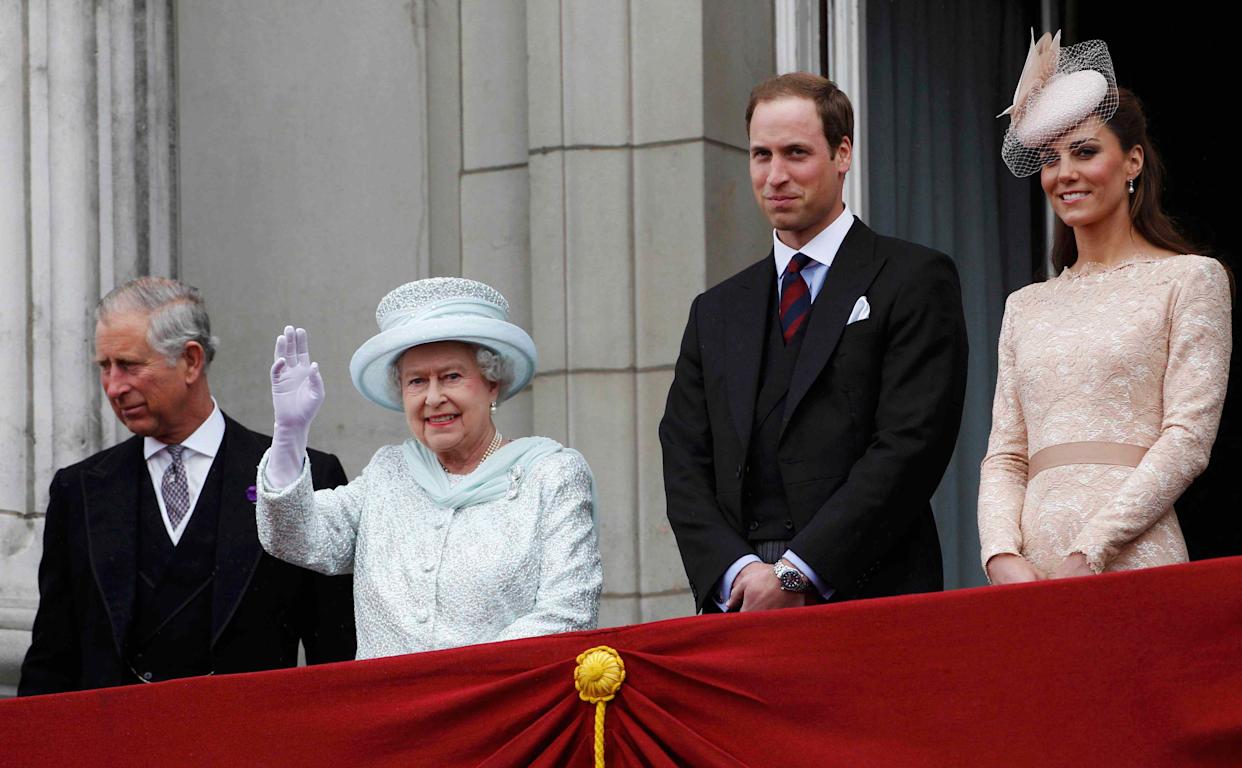 King Charles, Queen Elizabeth, Prince William, and Kate Middleton on June 5, 2012.Credit: Getty