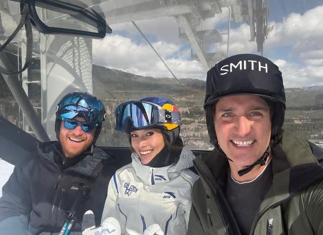 Prince Harry, Eileen Gu, and Justin Trudeau on the ski slopesCredit: Eileen Gu/Instagram