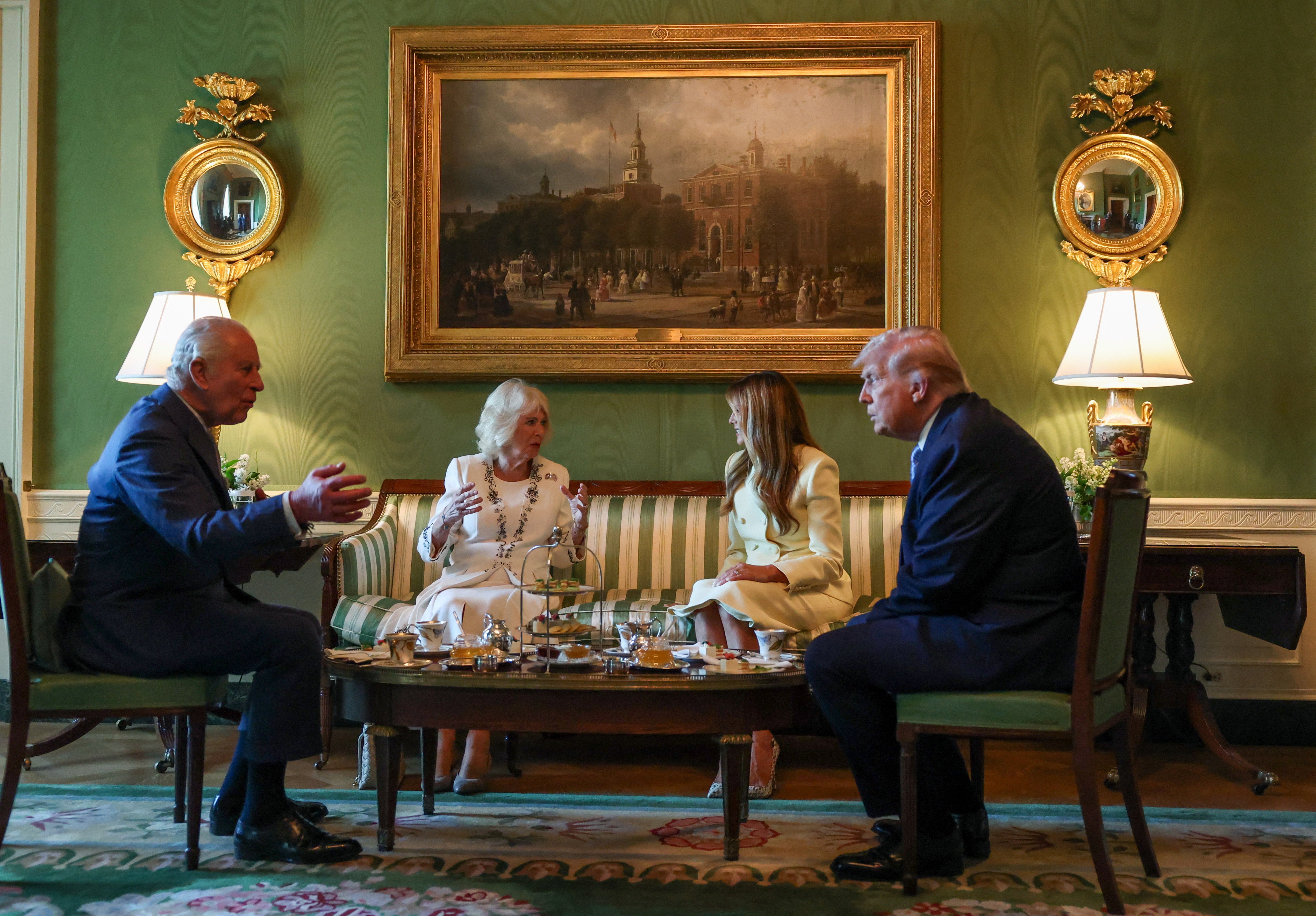 King Charles and Queen Camilla join US President Donald Trump and first lady Melania Trump at the White House for afternoon tea
