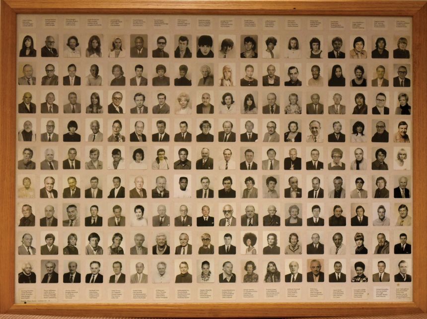 One of the celebrity boards the Sharkeys mounted and displayed over the years.