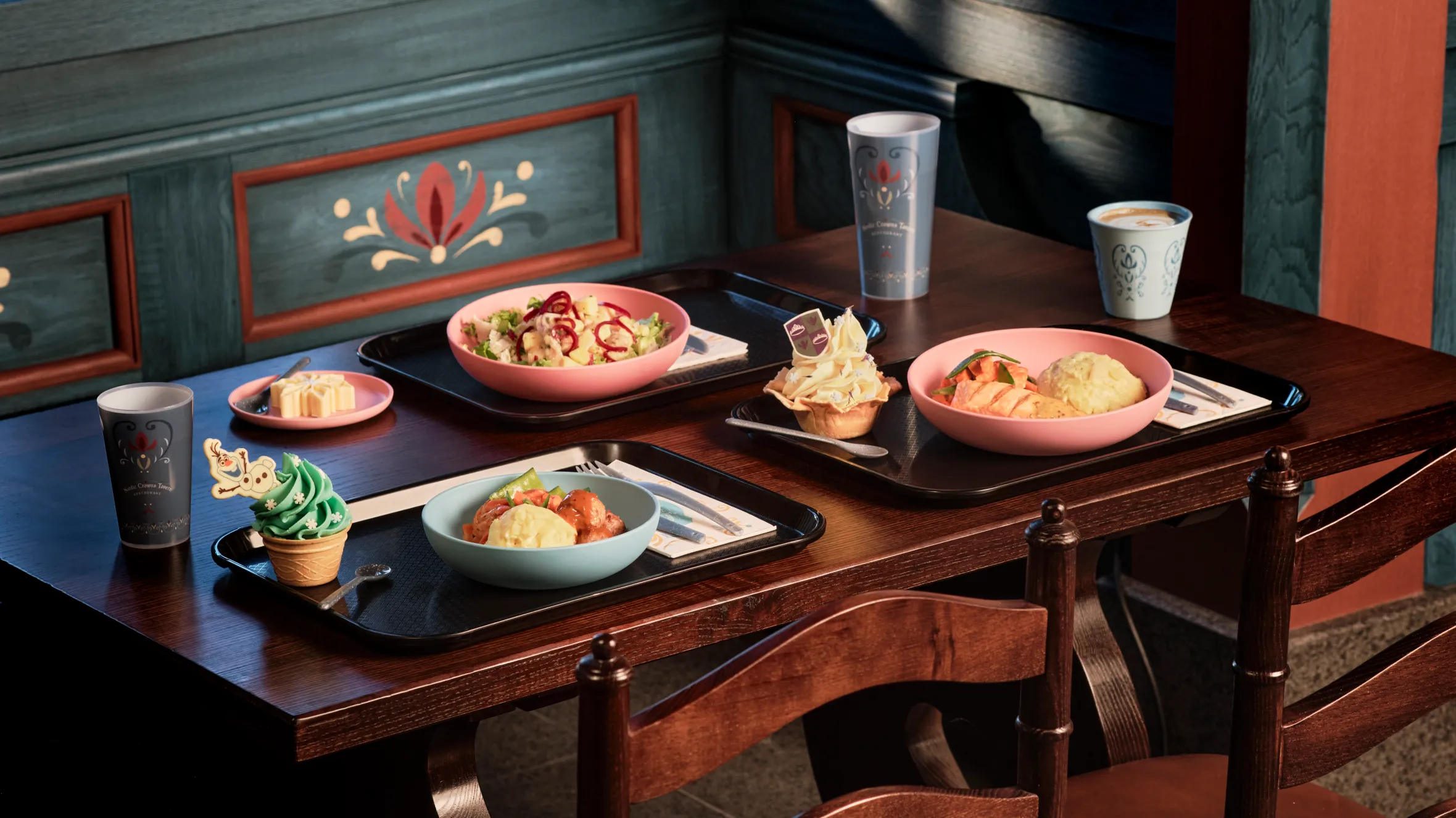 Nordic-inspired cuisine served at Nordic Crowns Tavern, including dishes, desserts, and drinks.