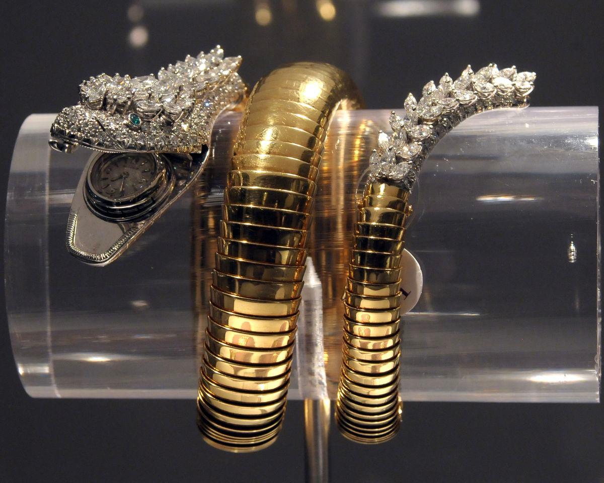 Elizabeth Taylor's Bvlgari bracelet watch, on display in 2011.Credit: Axel Koester/Corbis via Getty Images