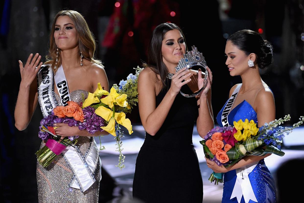 Miss Colombia 2015, Ariadna Gutierrez Arevalo, looks on as Paulina Vega crowns Miss Philippines 2015, Pia Alonzo Wurtzbach, the new Miss Universe during the 2015 Miss Universe Pageant on December 20, 2015 in Las Vegas, Nevada.Credit: Ethan Miller/Getty