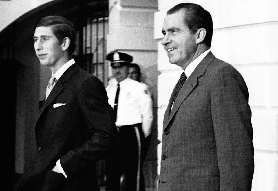 Gamma-Keystone via Getty Images - PHOTO: President Richard Nixon greets Prince Charles at the White House, July 18, 1970 in Washington.