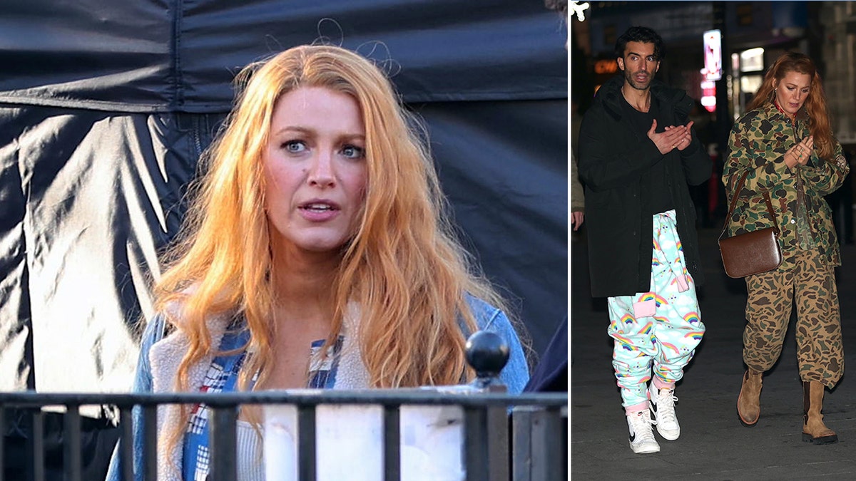 Blake Lively and Justin Baldoni standing together on the set of It Ends With Us