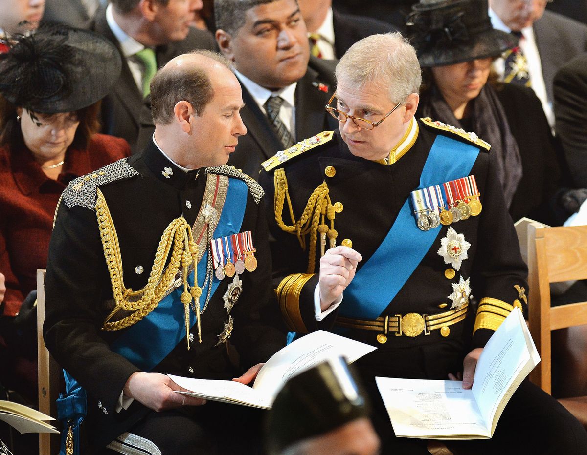 13/03/15. The Duke of Edinburgh (then the Earl of Wessex) and Andrew Mountbatten-Windsor (then the Duke of York) during a commemoration service to mark the end of combat operations in Afghanistan at St Paul's Cathedral, London