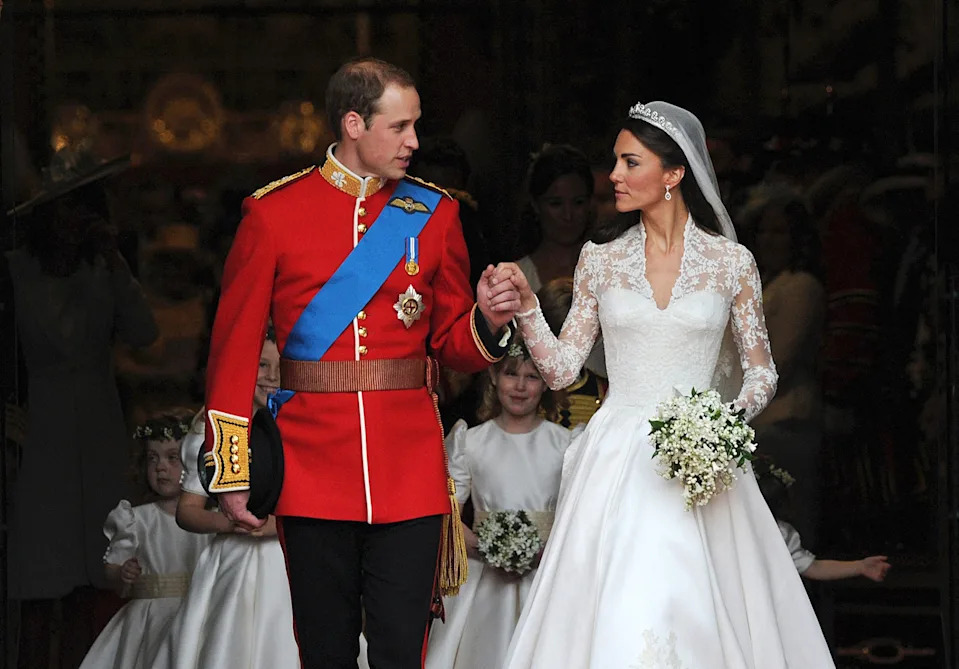 Carl De Souza/AFP via Getty Images - PHOTO: Britain's Prince William and his wife Kate, Duchess of Cambridge, come out of Westminster Abbey following their wedding ceremony, in London, April 29, 2011.