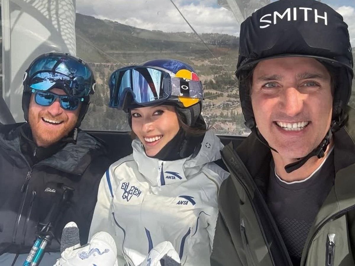 New images from Prince Harry Justin Trudeau Canada getaway show skiing moments with Olympian Eileen Gu