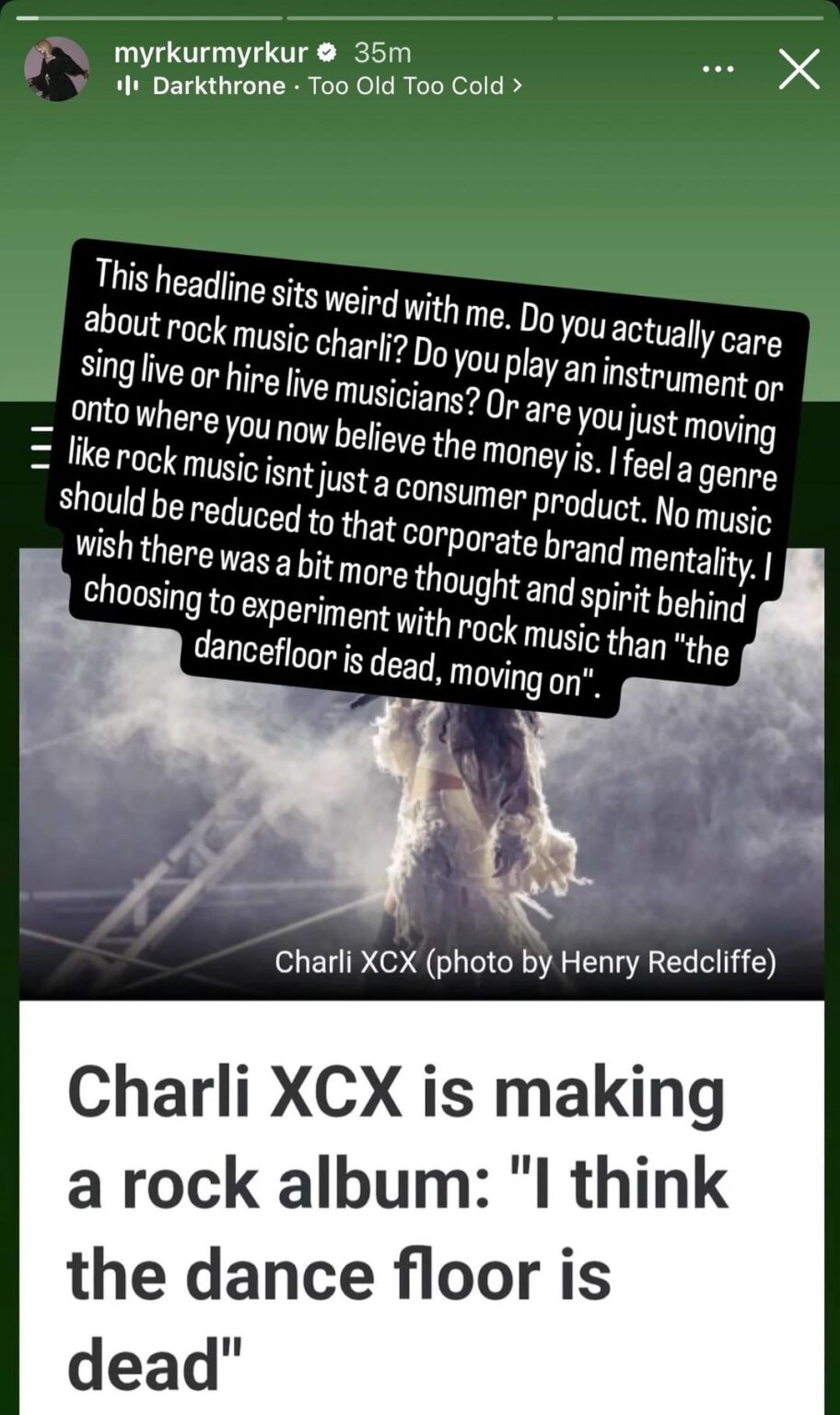 Death/Black Metal artist Myrkur (Amalie Bruun) lambasts Charli XCX’s rebrand as “corporate”