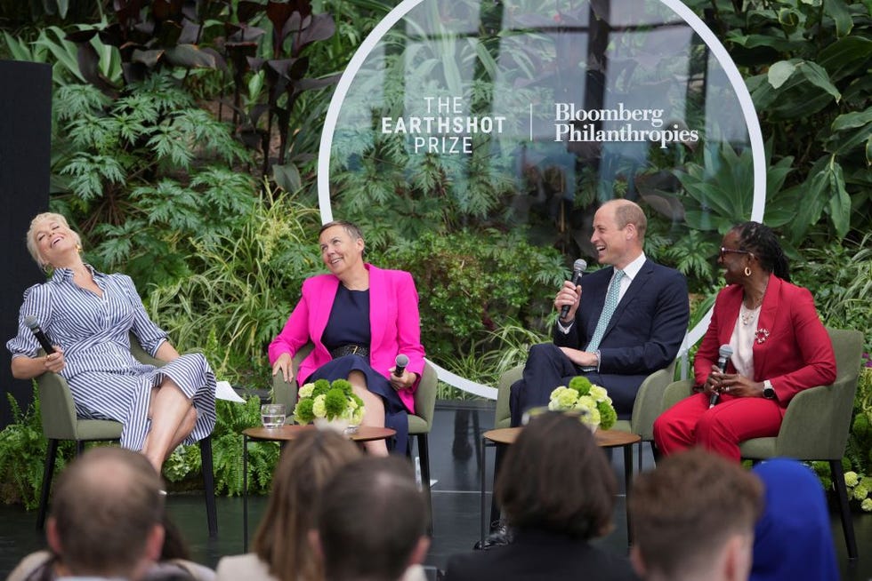 britains prince william, prince of wales, (2ndr) laughs with british actress hannah waddingham (l), earthshot prize chief executive hannah jones (2ndl) and earthshot prize trustee tokunboh ishmael (r) during a panel discussion at an earthshot prize innovation camp in london on june 27, 2024 to celebrate the impact of earthshot prize finalists and global climate innovators during london climate action week. (photo by kin cheung / pool / afp) (photo by kin cheung/pool/afp via getty images)