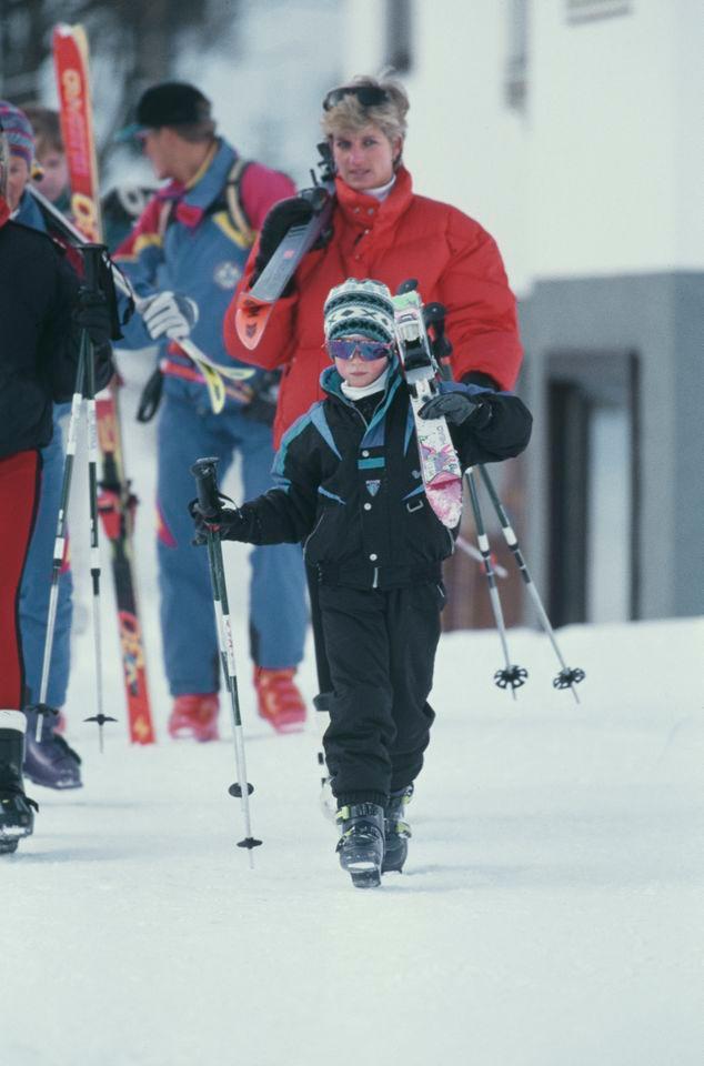 Princess Diana and Prince Harry in Lech, Austria in March 1993Credit: Getty