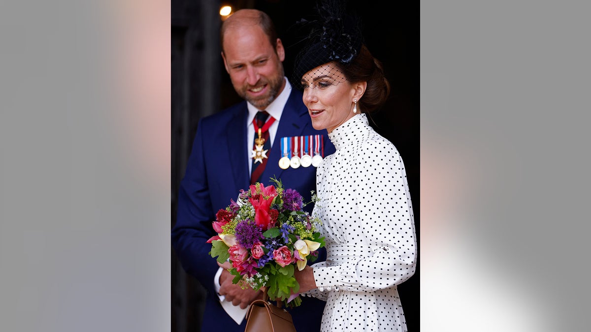 Prince William and Kate Middleton leaving Westminster Abbey after VE Day service