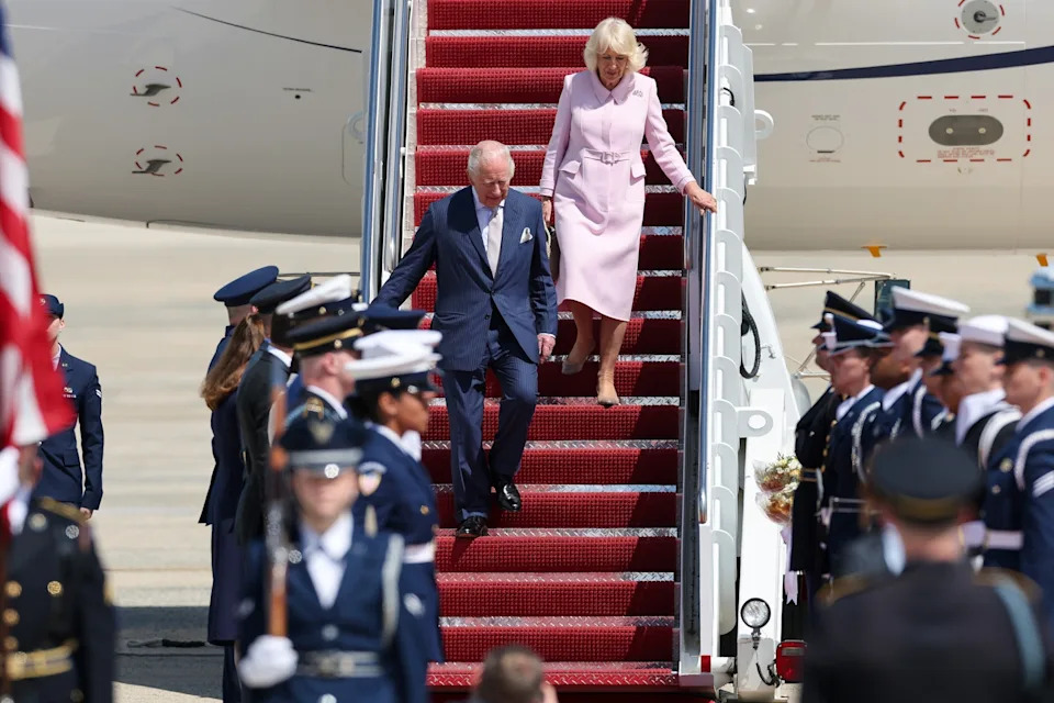 Win McNamee/Getty Images - PHOTO: Britain's King Charles and Queen Camilla disembark the plane on arrival for a state visit to the United States at Joint Base Andrews, Maryland, April 27, 2026.