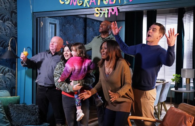 A party featuring many EastEnders characters celebrating Sam Mitchell