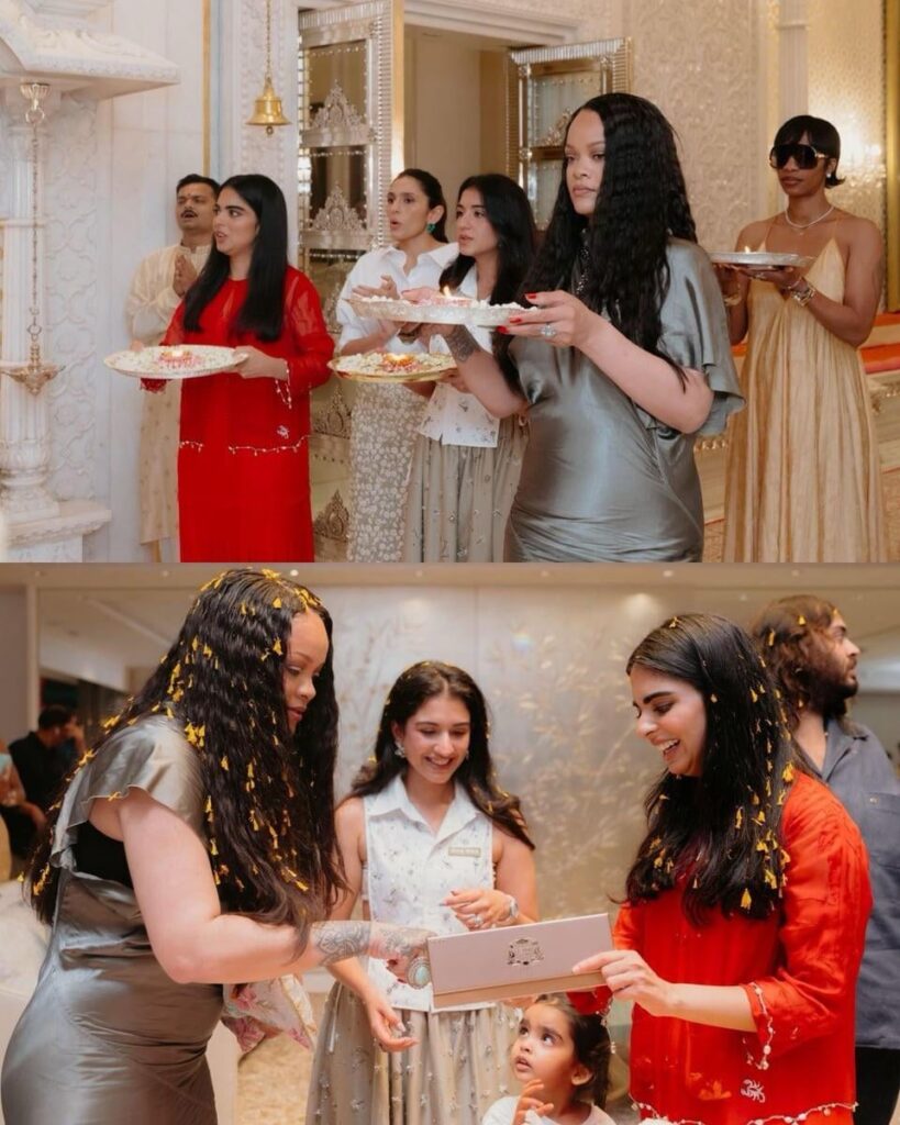 Rihanna performing aarti at the Ambanis residence in India — photos from her recent visit