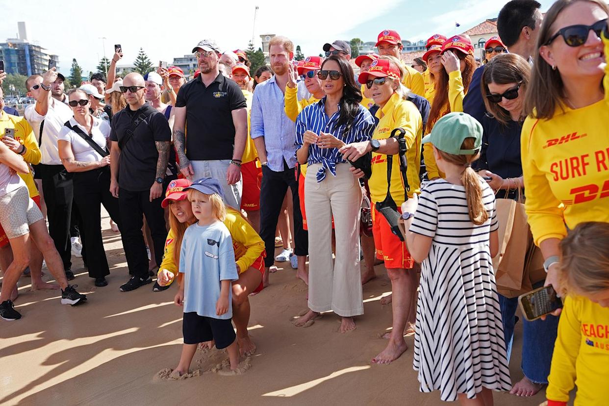 Prince Harry and Meghan Markle meet volunteer first responders from Bondi Surf Bathers' Life Saving Club, during a visit to Bondi Beach on April 17, 2026Credit: Jonathan Brady-Pool/Getty