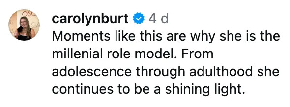 Social media post by carolyburt praising a millennial role model as a shining light from adolescence to adulthood