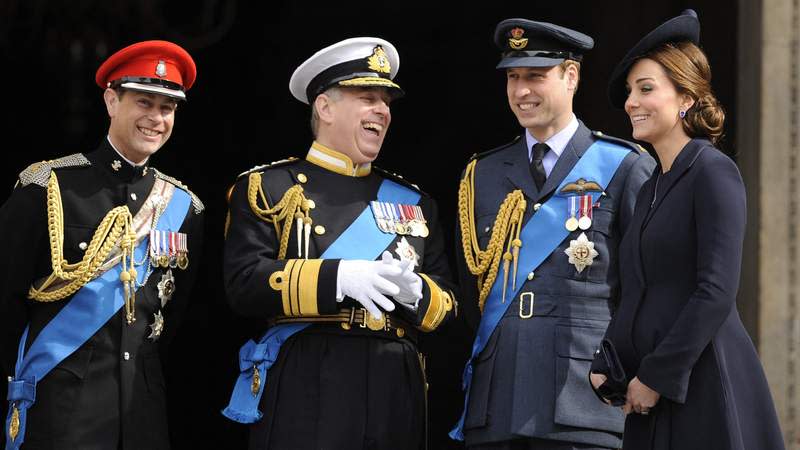 Prince Edward, Andrew Mountbatten-Windsor, Prince William and Kate Middleton attend the commemoration service to mark the end of combat operations in Afghanistan at St. Paul’s Cathedral in 2015. By: Euan Cherry/MEGA