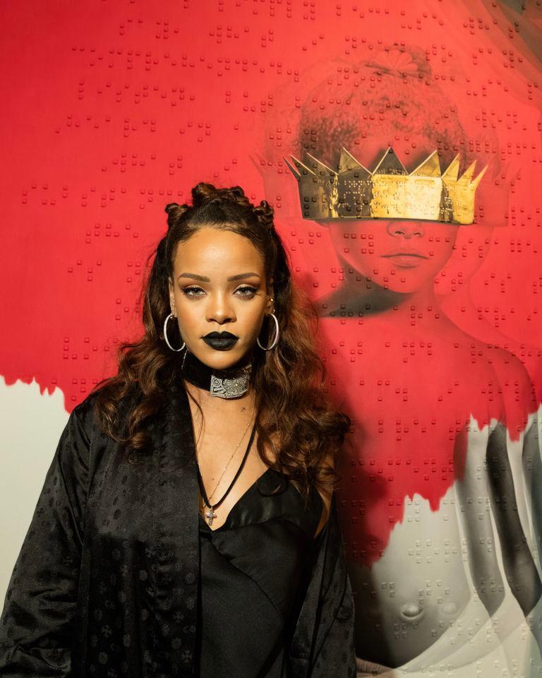 Rihanna at the album artwork reveal for 
