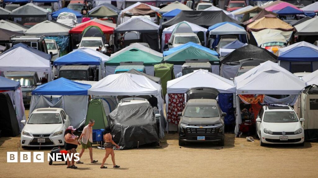 Car camping at Coachella Valley Music and Arts Festival in Indio, California, 2025
