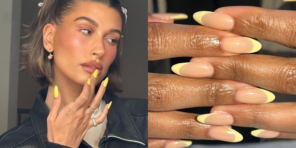 Image showcasing a woman with stylish nails alongside a close-up of manicured hands.