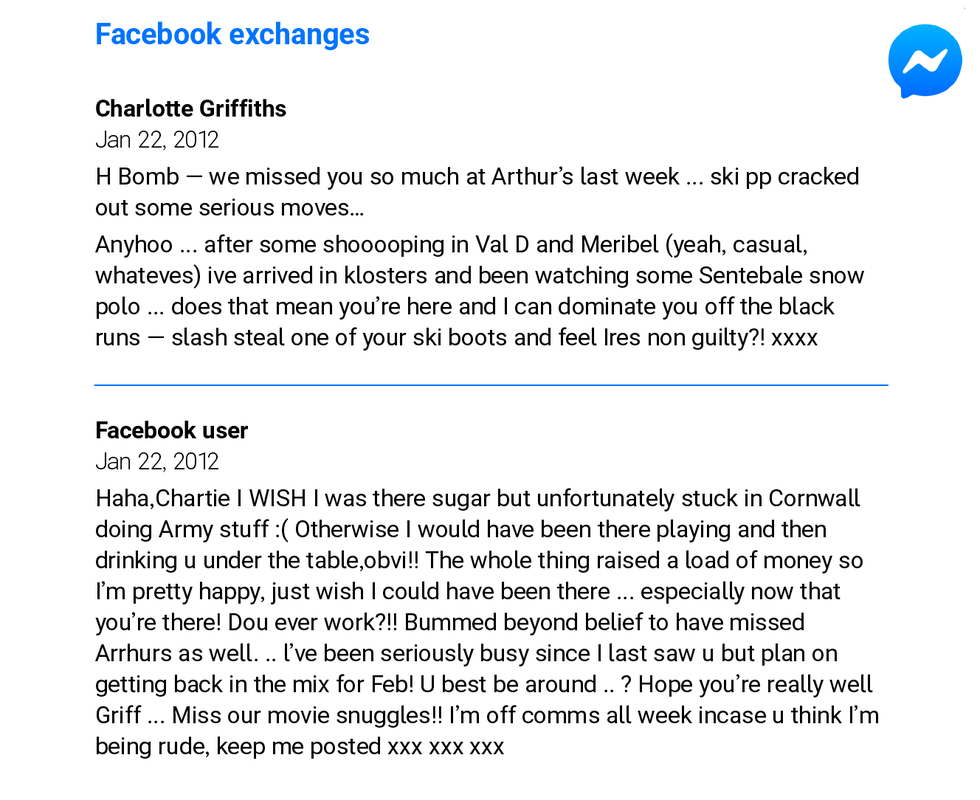 facebook conversation between two users discussing missed events and social activities