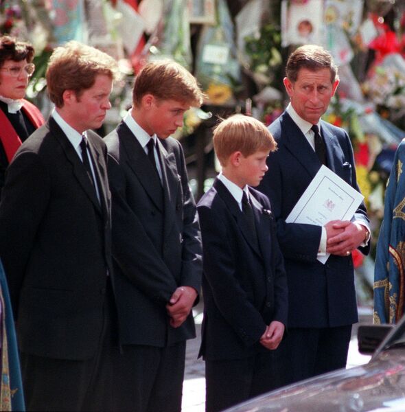 Prince Charles and his sons at Diana's funeral