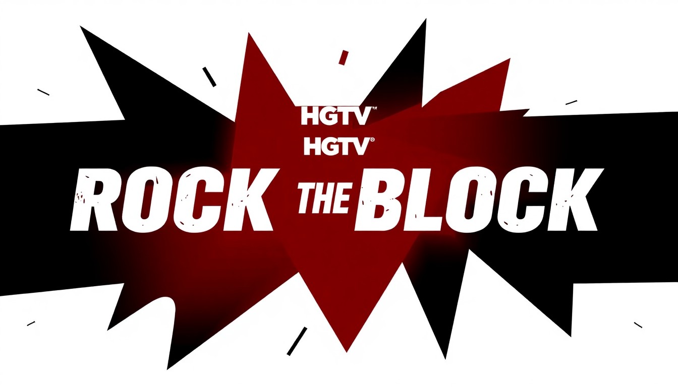 A striking abstract composition of bold, angular shapes in black, white, and red, conveying the competitive energy and dynamic collaborations of the upcoming 'Rock the Block' season.