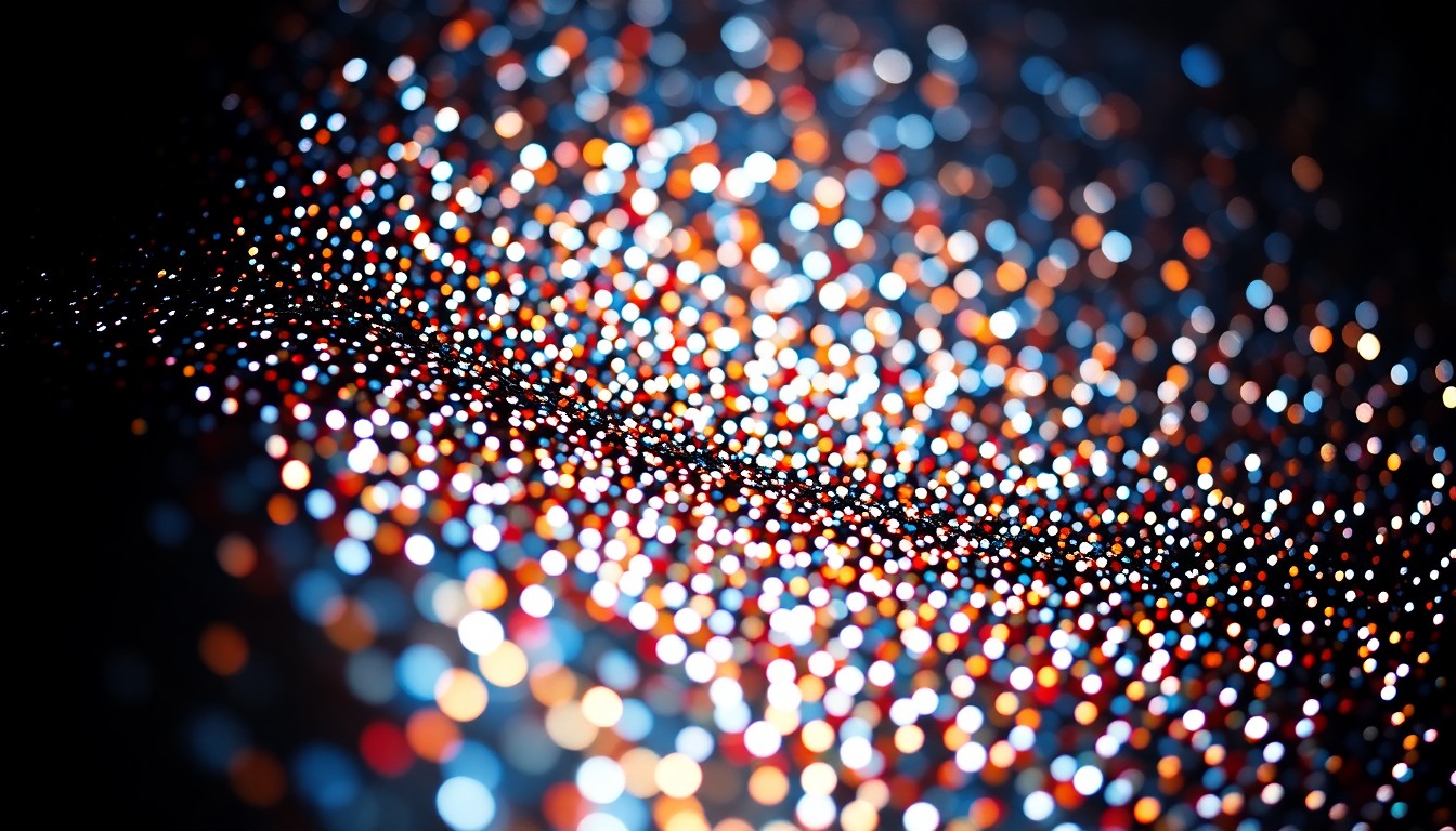 An extreme close-up photograph of shimmering, glittering sequins in high-contrast studio lighting, conceptually representing the glamour and celebrity culture surrounding this unexpected Hollywood couple.