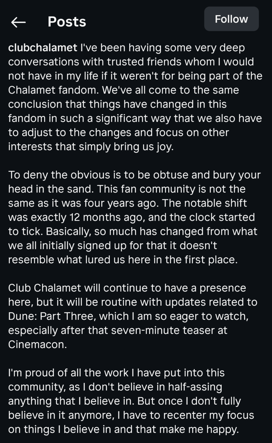 Club Chalamet disbanded🎉 She will be focusing on other celebrities (beware Conner Storrie) due to the 'happenings' around Timmy