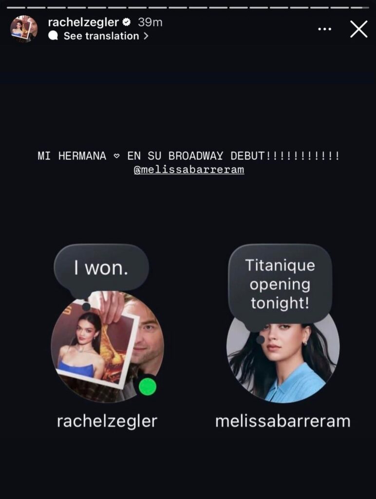 Rachel Zegler congratulates Melissa Barrera on her Broadway debut. Both have received backlash from Hollywood for their support of Palestine, including hate articles from Variety journalist Tatiana Siegel