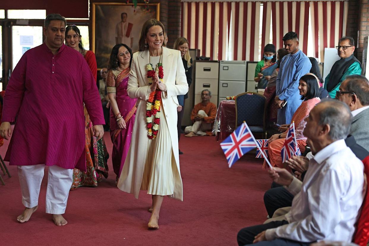 Kate Middleton meets worshippers during her visit to the Shreeji Dham Haveli Hindu Temple in Leicester on March 5, 2026Credit: Darren Staples / POOL / AFP via Getty