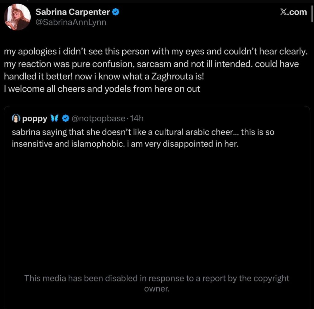 Sabrina Carpenter apologizes for comment during Coachella performance