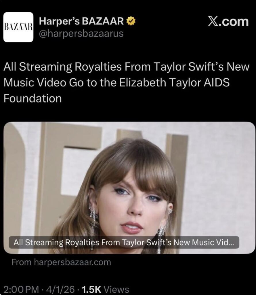 All Streaming Royalties From Taylor Swift's New Music Video Go to the Elizabeth Taylor AIDS Foundation