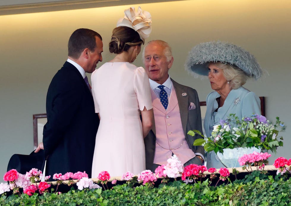 ascot, united kingdom june 21: (embargoed for publication in uk newspapers until 24 hours after create date and time) peter phillips, harriet sperling, king charles iii and queen camilla watch the racing from the royal box as they attend day four of royal ascot 2024 at ascot racecourse on june 21, 2024 in ascot, england. (photo by max mumby/indigo/getty images)