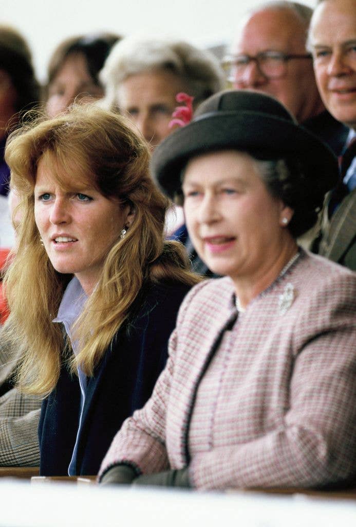 Sarah Ferguson sitting with the late Queen