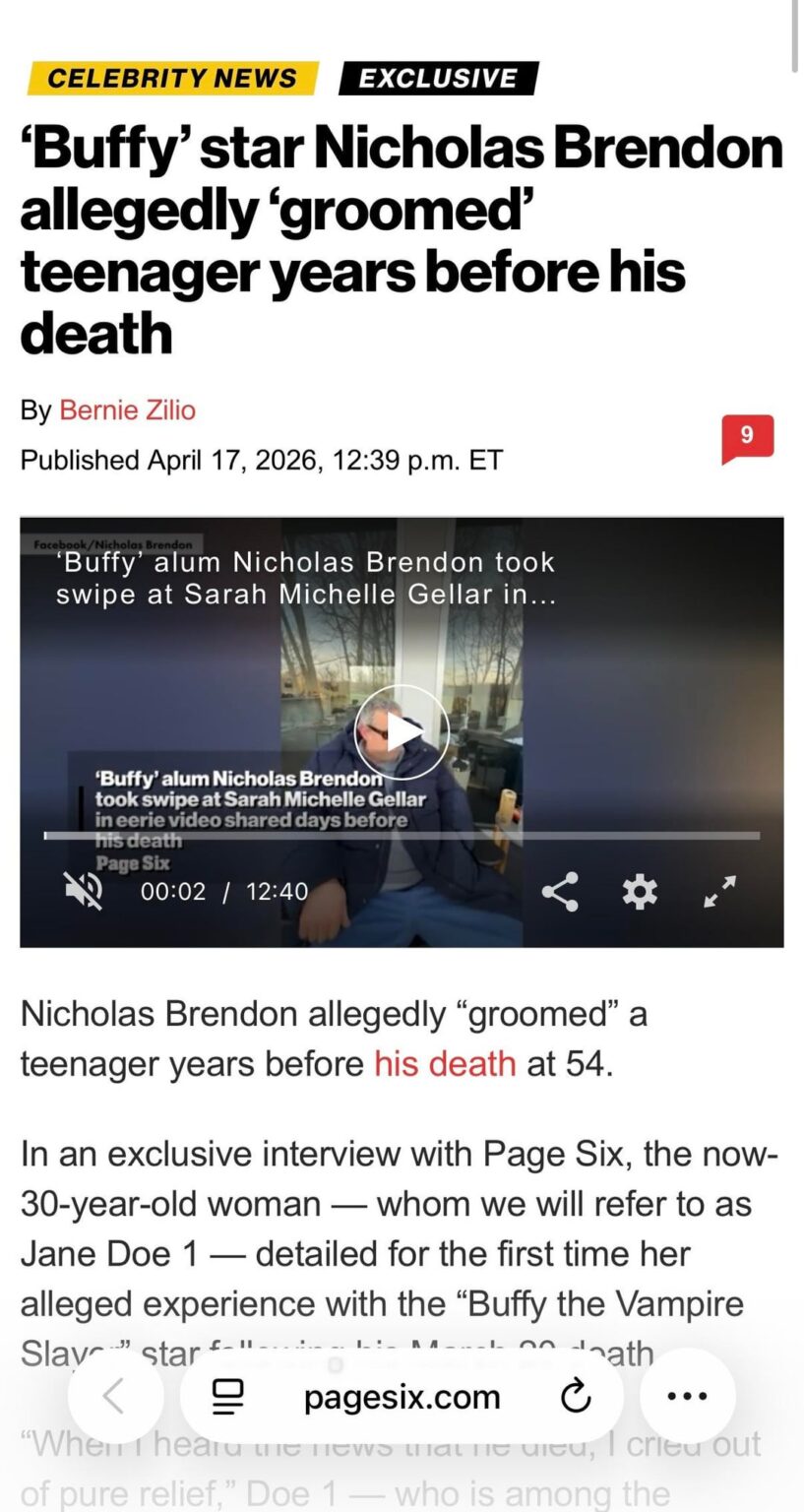 Buffy star Nicholas Brendon accused of grooming teenager years before his death