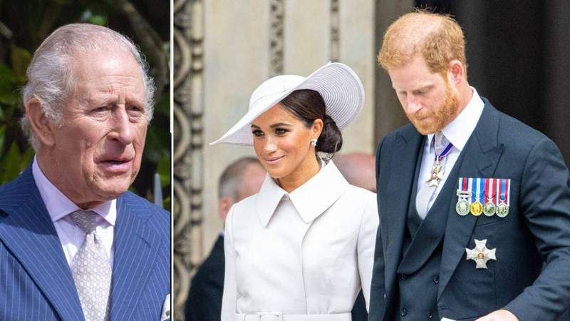 King Charles left Meghan Markle and Prince Harry out of the Queen's 100th birthday tribute, despite including Prince William and Kate Middleton.MEGA